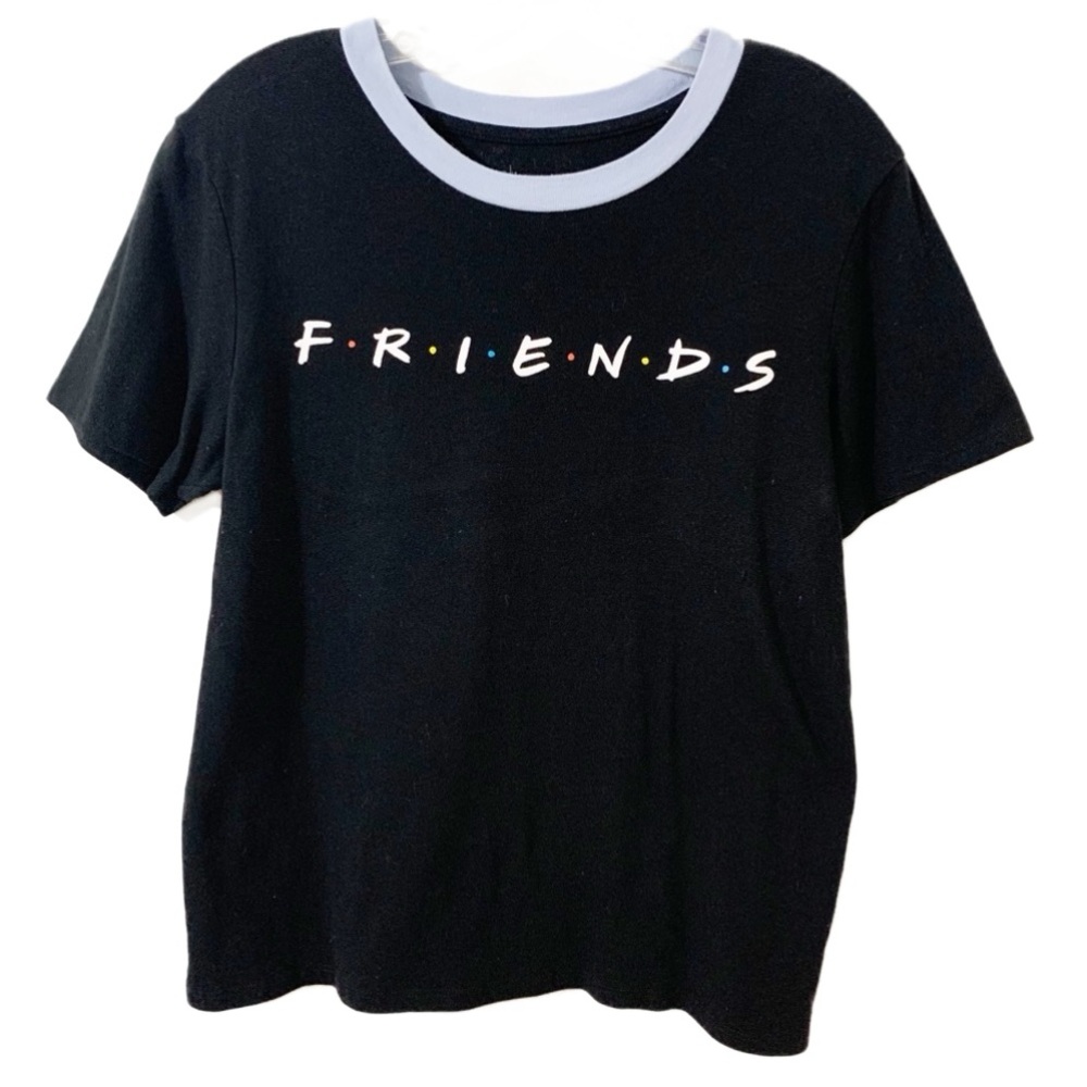 love tribe Friends Short Sleeve Graphic Tee Top Contrasting Trimmed Neckline🖤💙